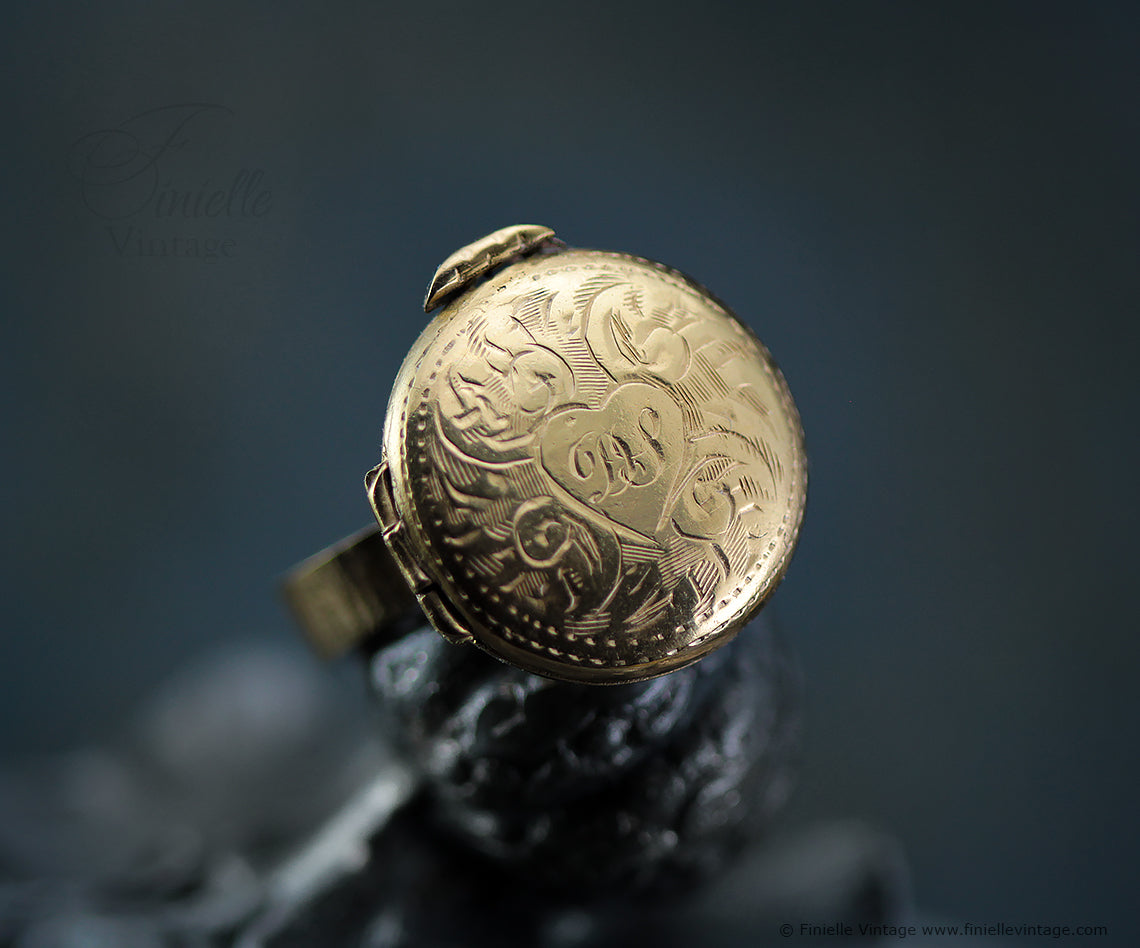 Rolled Gold Victorian Era, Engraved 2 Photo Floral Heart Locket, Handmade 18Ct Gold Plated Hammered Textured Band Ring, Unique Gift