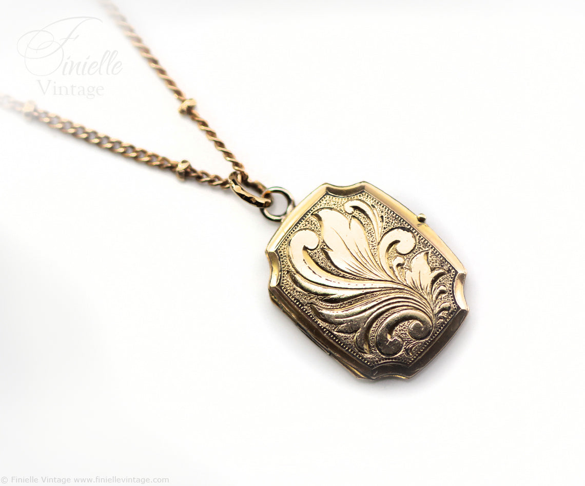 Vintage 1970s 12Ct Rolled Gold Engraved Ornate Floral 2 Photo Locket Pendant, 16.5" Necklace, 18Ct Gold Plated Chain, Unique Gift Jewellery