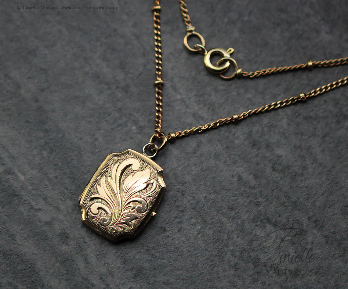 Vintage 1970s 12Ct Rolled Gold Engraved Ornate Floral 2 Photo Locket Pendant, 16.5" Necklace, 18Ct Gold Plated Chain, Unique Gift Jewellery