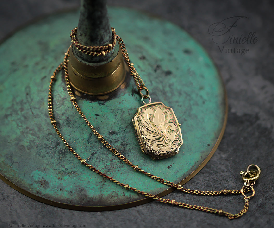 Vintage 1970s 12Ct Rolled Gold Engraved Ornate Floral 2 Photo Locket Pendant, 16.5" Necklace, 18Ct Gold Plated Chain, Unique Gift Jewellery