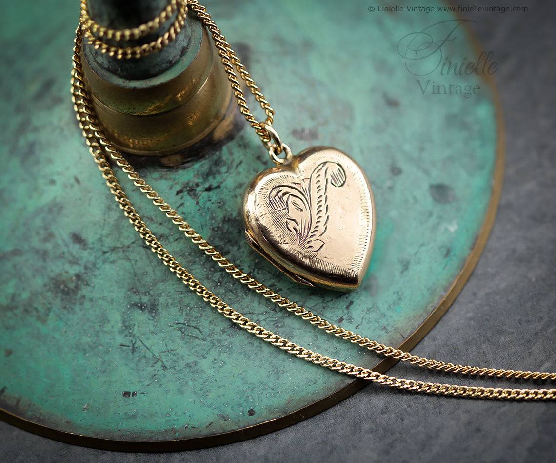Antique Vintage, Edwardian, 14CT Rolled Gold 1920-1930s Heart Love Charm Locket Pendant Necklace, Yellow Gold Plated 18" Chain, Unique Gift