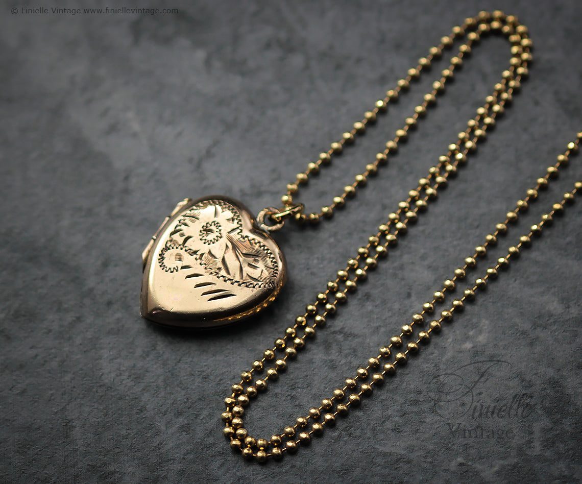 Antique Vintage, Victorian, 14CT Rolled Gold 1890s Heart Love Charm Locket Pendant Necklace, Yellow Gold Plated 18" Chain, Unique Gift