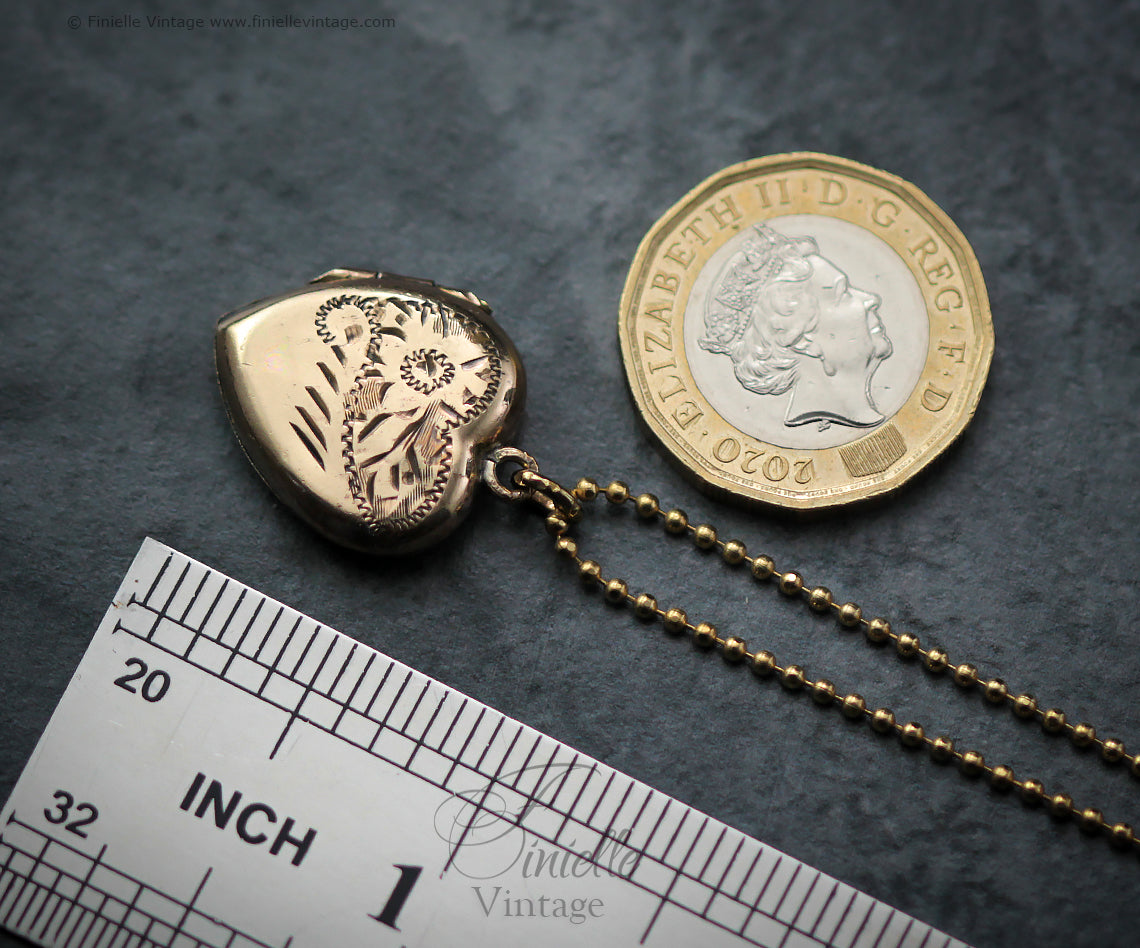 Antique Vintage, Victorian, 14CT Rolled Gold 1890s Heart Love Charm Locket Pendant Necklace, Yellow Gold Plated 18" Chain, Unique Gift