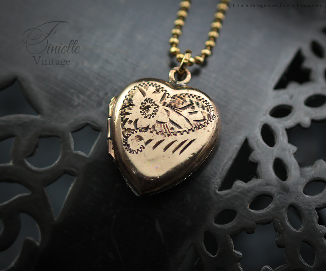 Antique Vintage, Victorian, 14CT Rolled Gold 1890s Heart Love Charm Locket Pendant Necklace, Yellow Gold Plated 18" Chain, Unique Gift