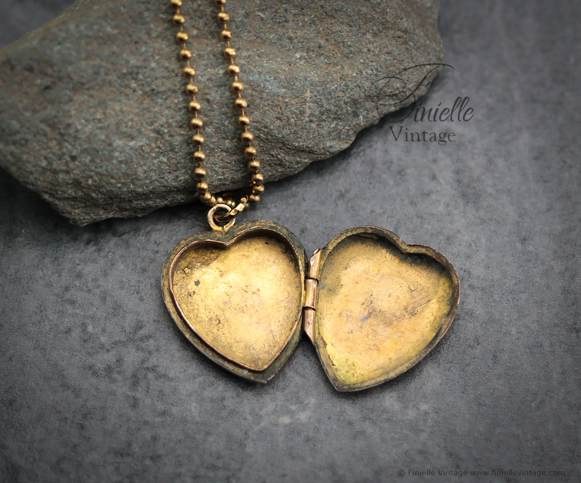 Antique Vintage, Victorian, 14CT Rolled Gold 1890s Heart Love Charm Locket Pendant Necklace, Yellow Gold Plated 18" Chain, Unique Gift