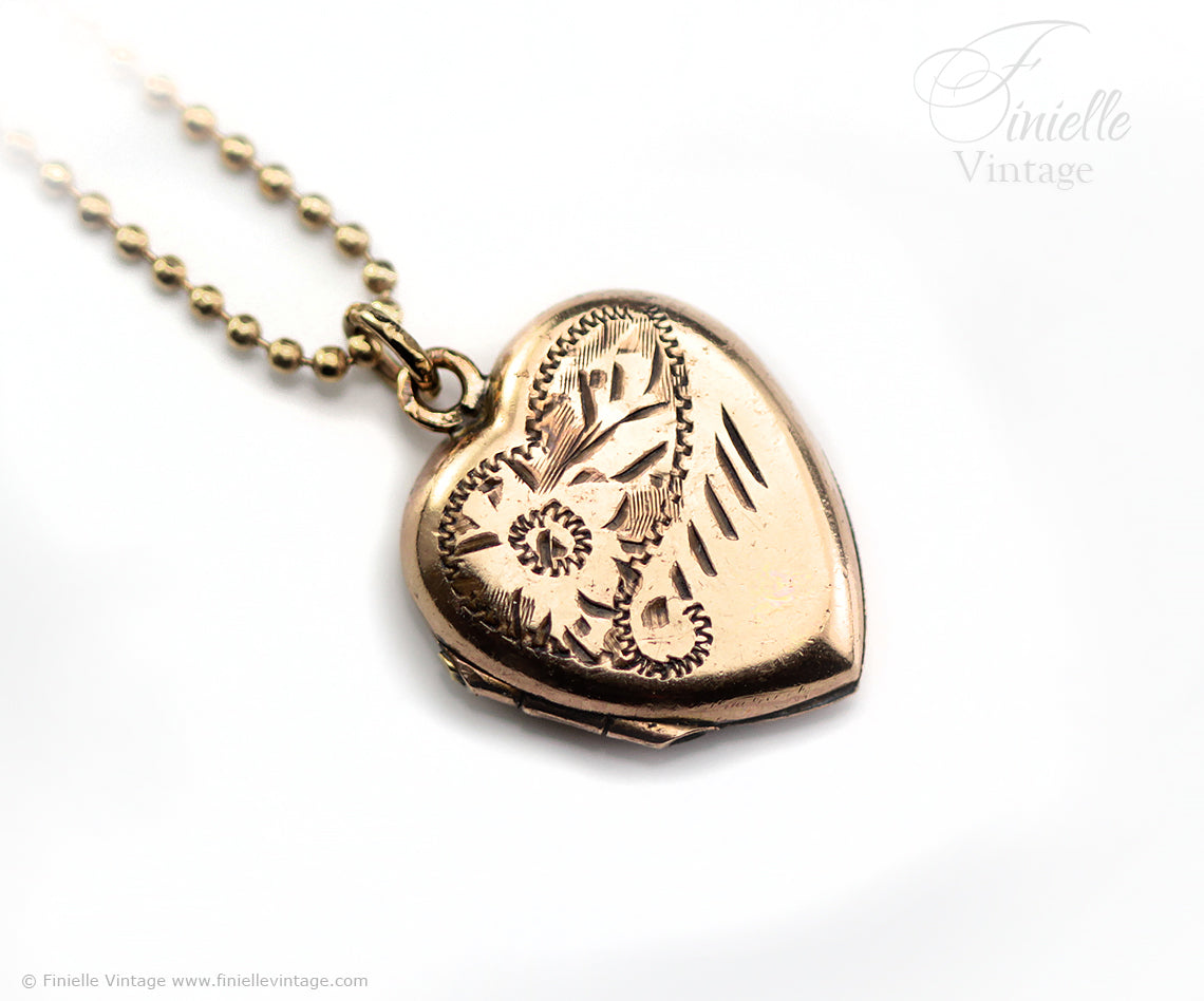 Antique Vintage, Victorian, 14CT Rolled Gold 1890s Heart Love Charm Locket Pendant Necklace, Yellow Gold Plated 18" Chain, Unique Gift