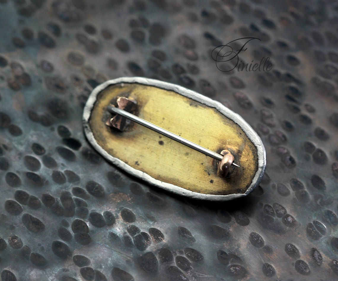 Art Nouveau 1895-1910, Arts Craft Pewter Brass faux Opal Brooch, Antique Vintage Jewelry, Unique design, Small Brooch, Gift for Women