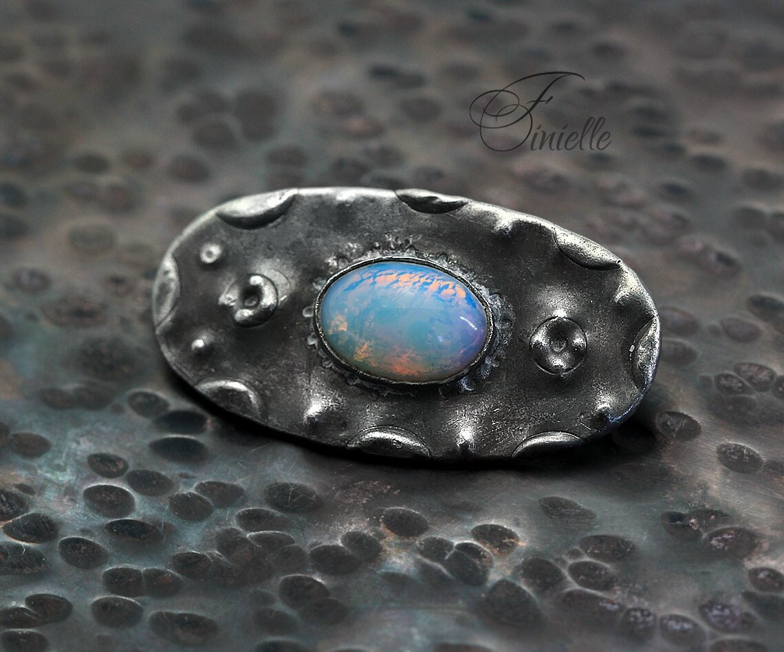 Art Nouveau 1895-1910, Arts Craft Pewter Brass faux Opal Brooch, Antique Vintage Jewelry, Unique design, Small Brooch, Gift for Women