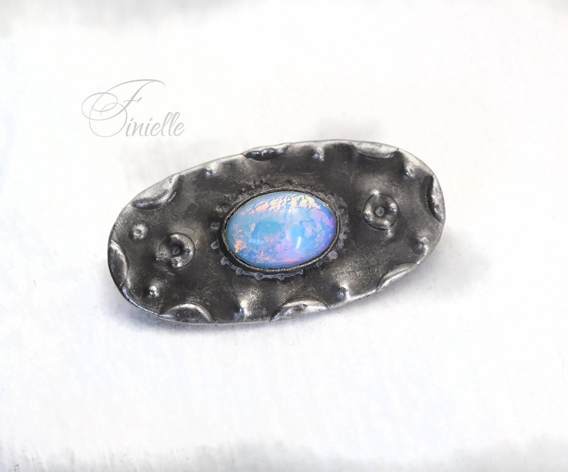 Art Nouveau 1895-1910, Arts Craft Pewter Brass faux Opal Brooch, Antique Vintage Jewelry, Unique design, Small Brooch, Gift for Women