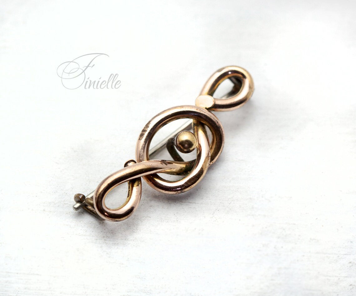 Antique Victorian Rolled Rose Gold, Eternal Love Celtic Style Love Knot Small Brooch, Gold-tone Vintage Jewellery, Jewelry, Gift for Women