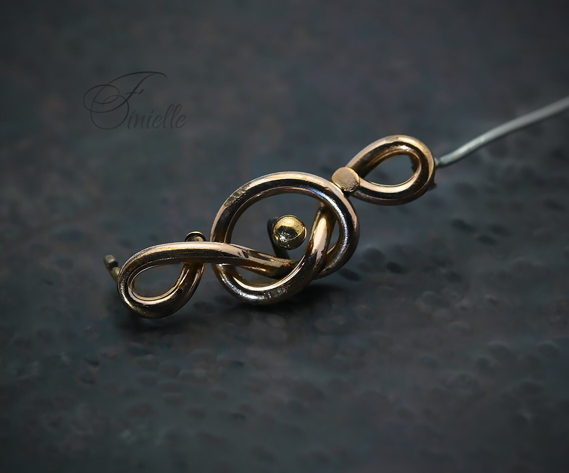 Antique Victorian Rolled Rose Gold, Eternal Love Celtic Style Love Knot Small Brooch, Gold-tone Vintage Jewellery, Jewelry, Gift for Women