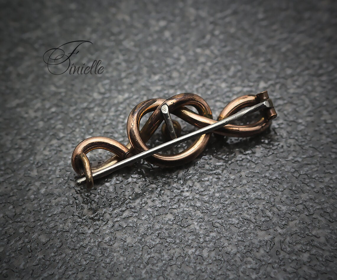 Antique Victorian Rolled Rose Gold, Eternal Love Celtic Style Love Knot Small Brooch, Gold-tone Vintage Jewellery, Jewelry, Gift for Women