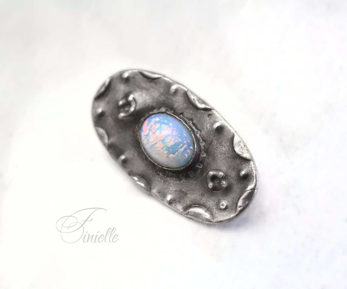Art Nouveau 1895-1910, Arts Craft Pewter Brass faux Opal Brooch, Antique Vintage Jewelry, Unique design, Small Brooch, Gift for Women