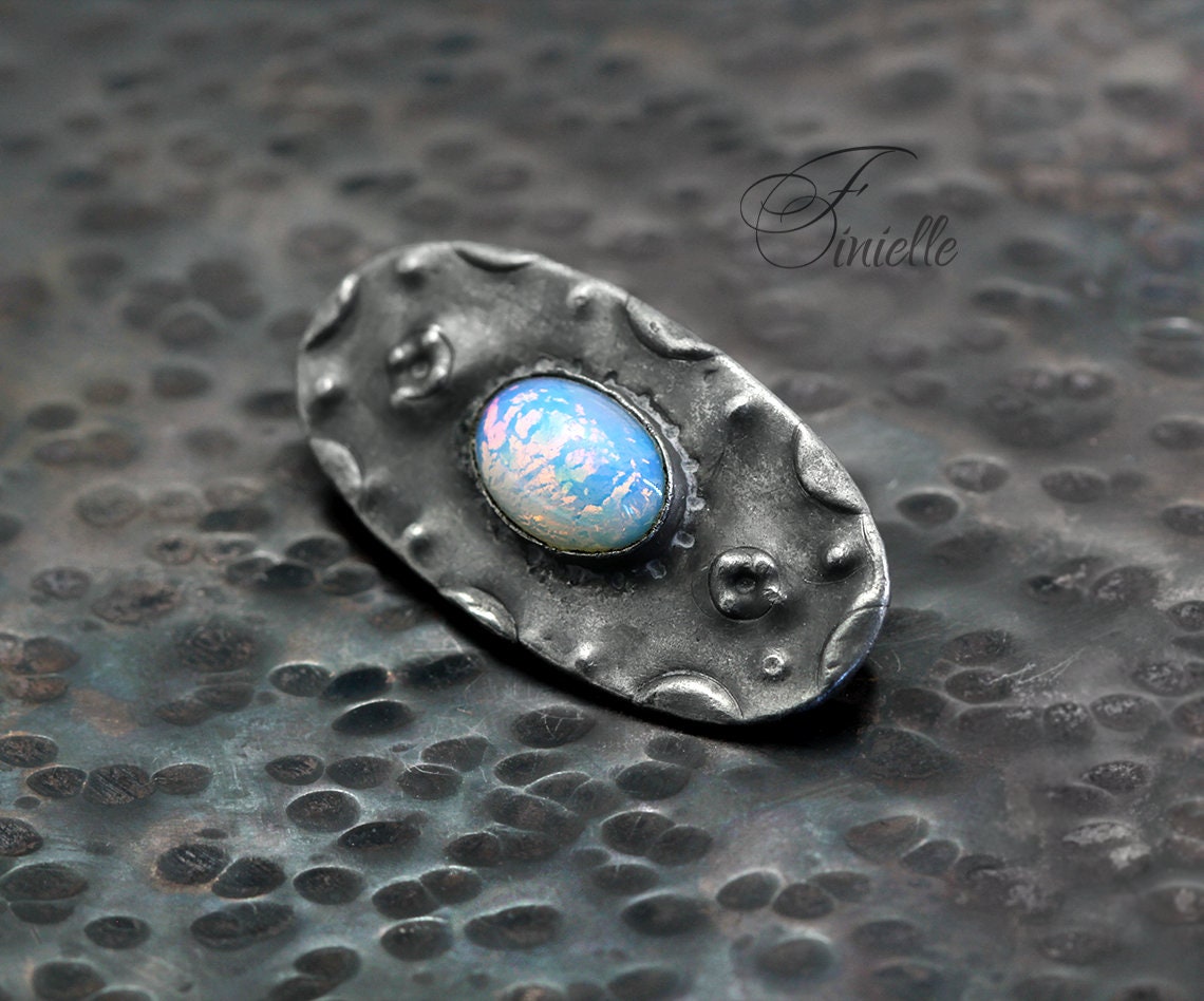 Art Nouveau 1895-1910, Arts Craft Pewter Brass faux Opal Brooch, Antique Vintage Jewelry, Unique design, Small Brooch, Gift for Women