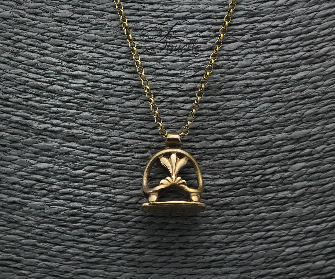Antique Victorian 1890 Seal Fob Gilded Pendant Necklace, Rolo Chain, Ornate, Vintage Jewelry Jewellery, Gold tone, Unique Unisex Gift