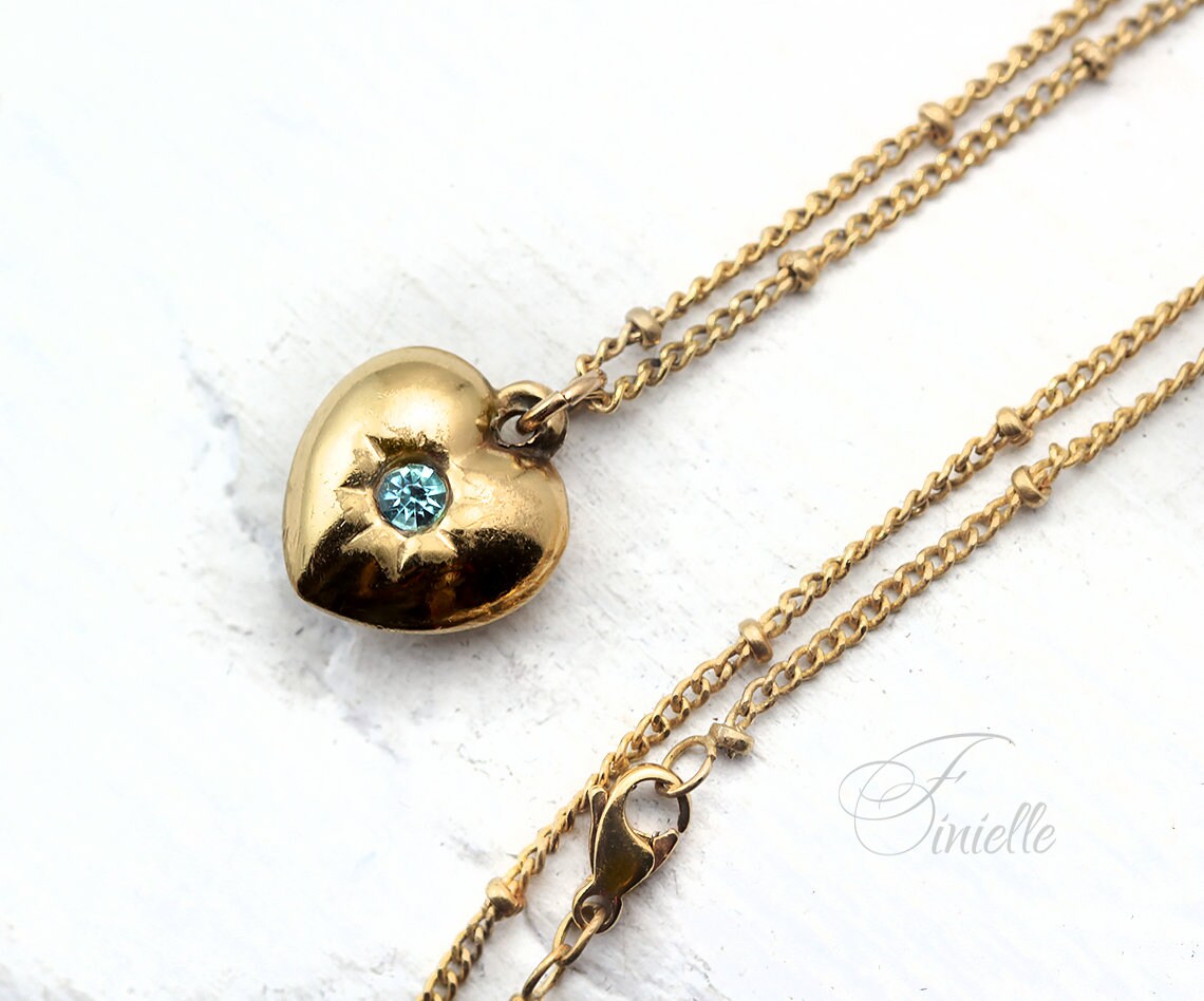 Rolled Gold Antique Vintage Original 1880-1910 Victorian Edwardian Era | Heart Love Charm Pendant Necklace | Gold Plated Chain, Unique Gift