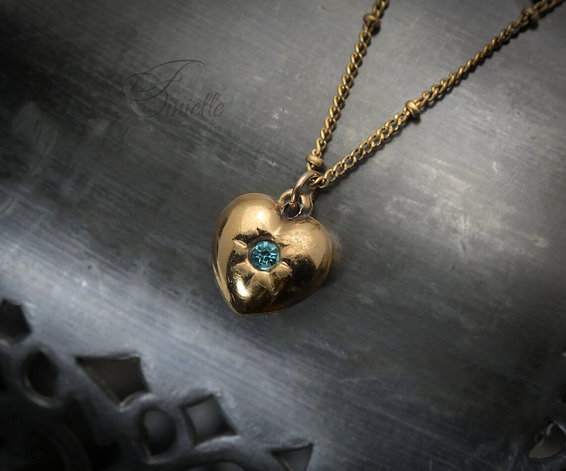 Rolled Gold Antique Vintage Original 1880-1910 Victorian Edwardian Era | Heart Love Charm Pendant Necklace | Gold Plated Chain, Unique Gift
