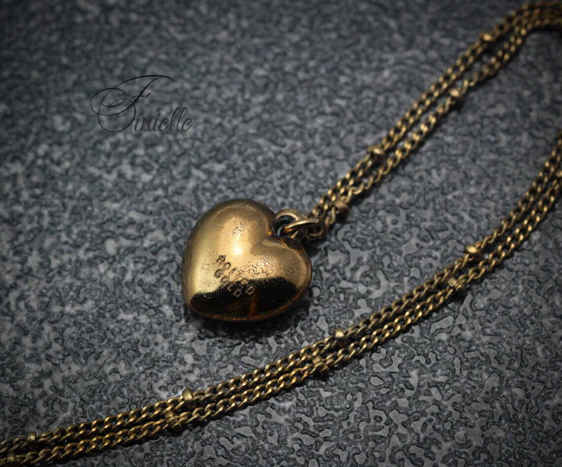 Rolled Gold Antique Vintage Original 1880-1910 Victorian Edwardian Era | Heart Love Charm Pendant Necklace | Gold Plated Chain, Unique Gift