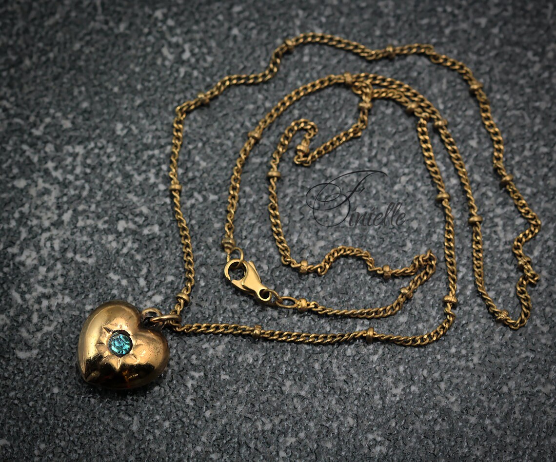 Rolled Gold Antique Vintage Original 1880-1910 Victorian Edwardian Era | Heart Love Charm Pendant Necklace | Gold Plated Chain, Unique Gift