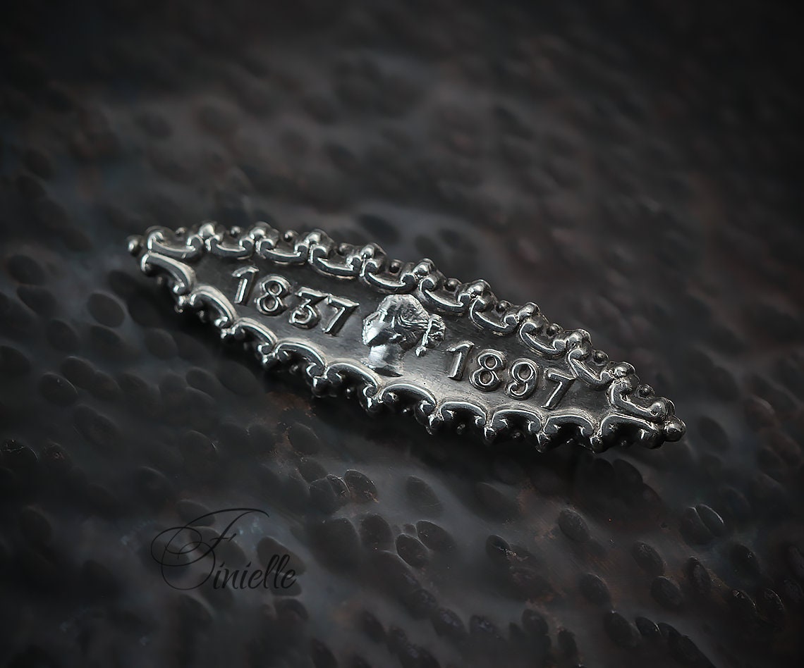 Sterling Silver Victorian 1896 | Queen Victoria Diamond Jubilee Souvenir Brooch | Hallmarked Birmingham Antique Vintage Jewelry Jewellery
