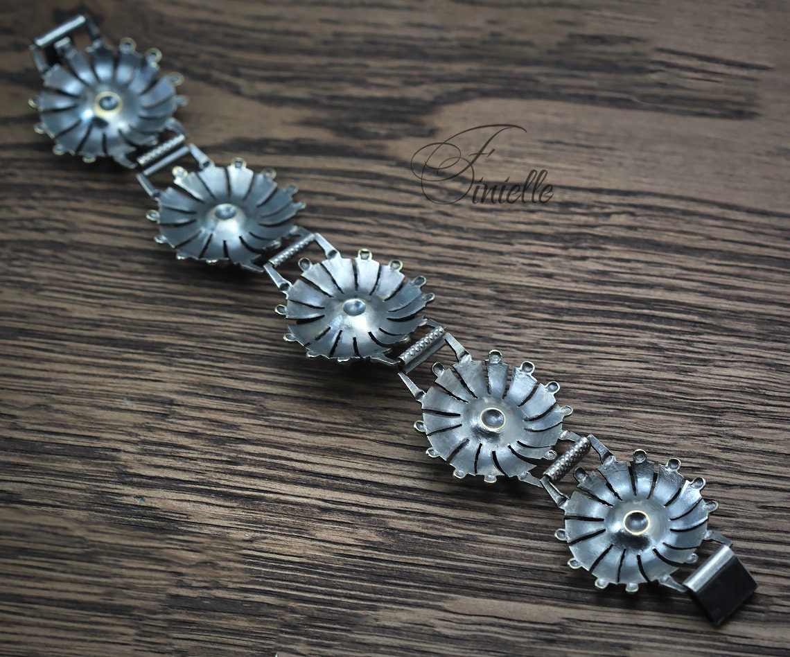 Unique Vintage 1940's Egyptian Revival Style Panel Bracelet, Silver Plated, Souvenir Bracelet, Silver Tone Jewelry Jewellery, Gift for Women