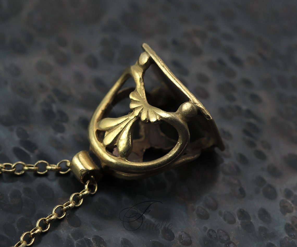 Antique Victorian 1890 Seal Fob Gilded Pendant Necklace, Rolo Chain, Ornate, Vintage Jewelry Jewellery, Gold tone, Unique Unisex Gift