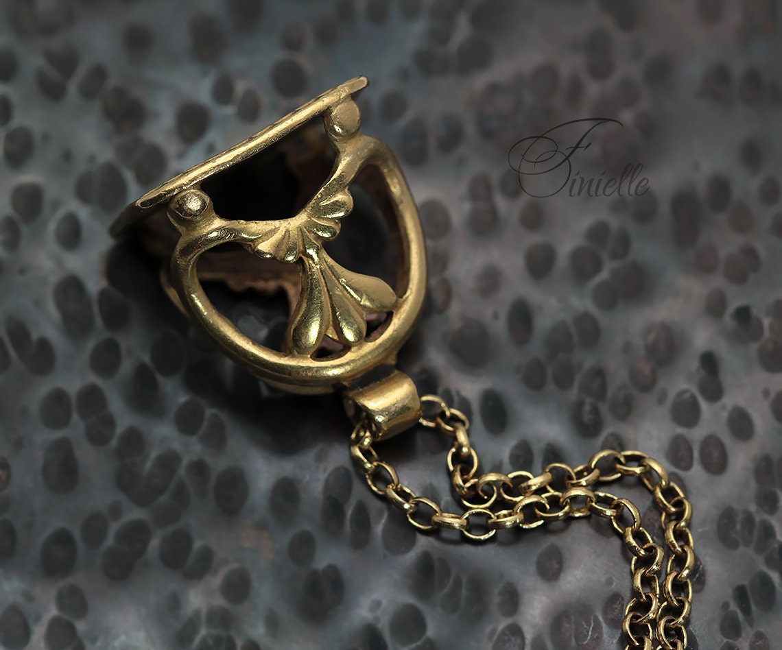 Antique Victorian 1890 Seal Fob Gilded Pendant Necklace, Rolo Chain, Ornate, Vintage Jewelry Jewellery, Gold tone, Unique Unisex Gift