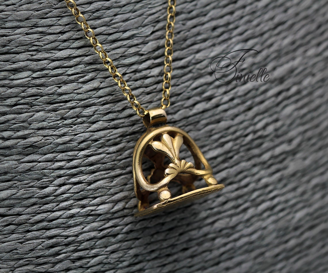 Antique Victorian 1890 Seal Fob Gilded Pendant Necklace, Rolo Chain, Ornate, Vintage Jewelry Jewellery, Gold tone, Unique Unisex Gift