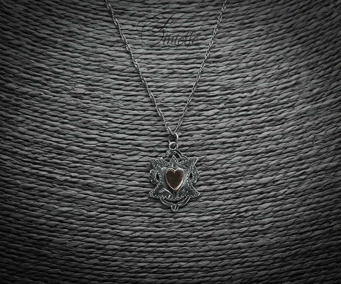 Antique Sterling Silver and Rose Gold Edwardian 1904 Pendant Necklace, Rare Vintage, Love Charm Heart, Jewelry Jewellery, Unique Unisex Gift