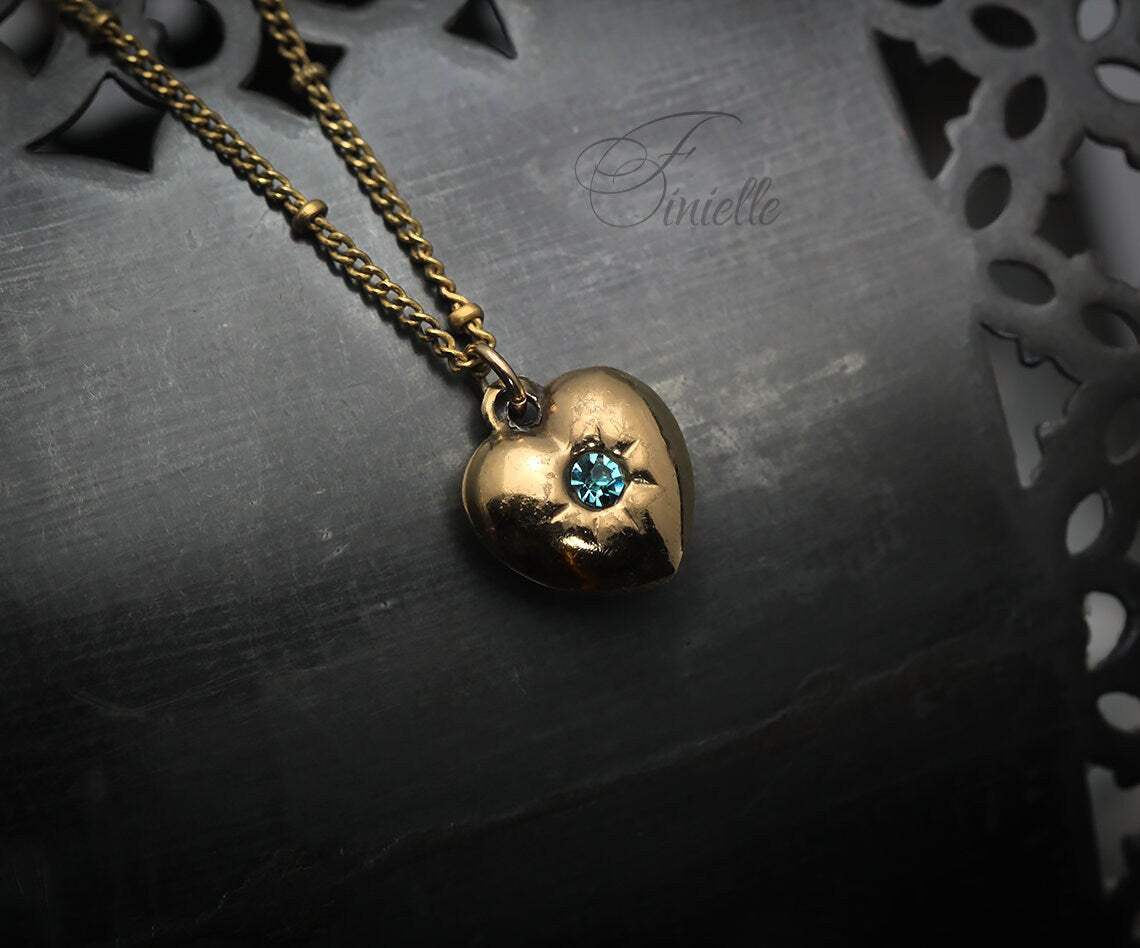 Rolled Gold Antique Vintage Original 1880-1910 Victorian Edwardian Era | Heart Love Charm Pendant Necklace | Gold Plated Chain, Unique Gift