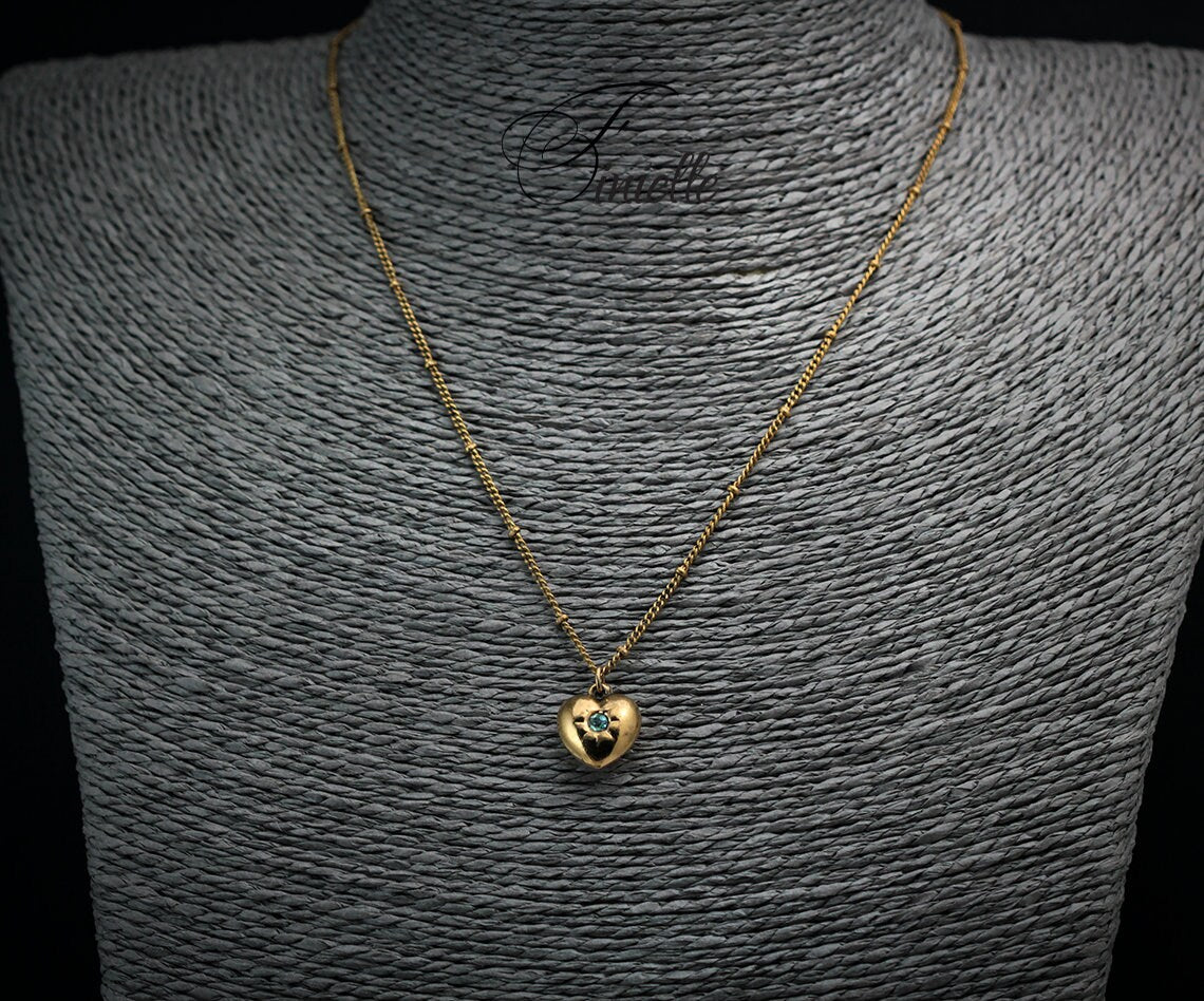 Rolled Gold Antique Vintage Original 1880-1910 Victorian Edwardian Era | Heart Love Charm Pendant Necklace | Gold Plated Chain, Unique Gift