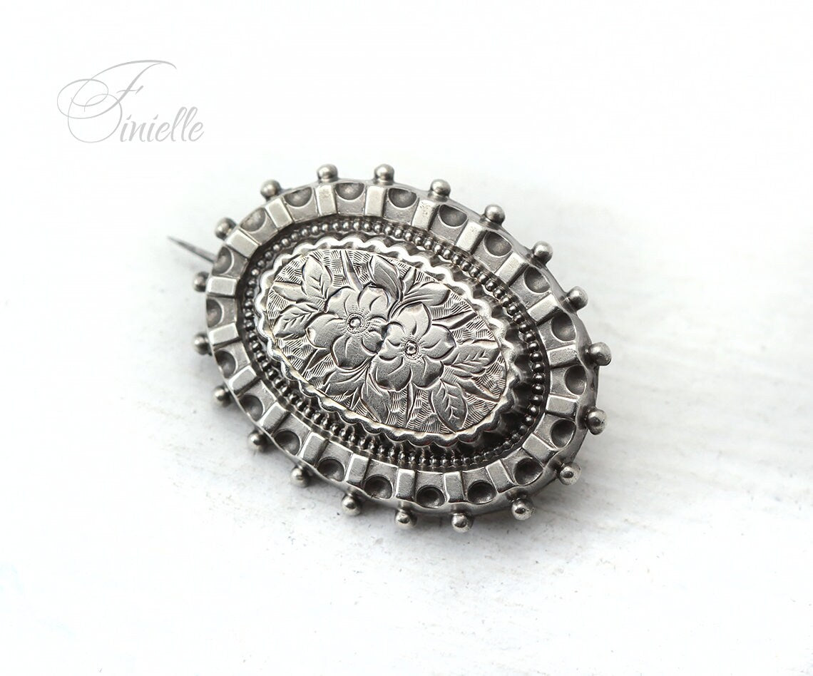 Sterling Silver Aesthetic Victorian Floral Brooch | Romantic, Sweetheart Vintage Brooch | Antique Gift Jewelry Jewellery