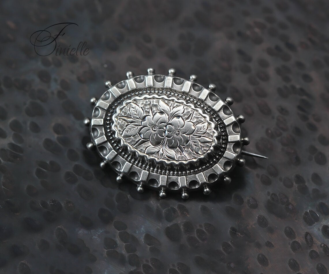 Sterling Silver Aesthetic Victorian Floral Brooch | Romantic, Sweetheart Vintage Brooch | Antique Gift Jewelry Jewellery