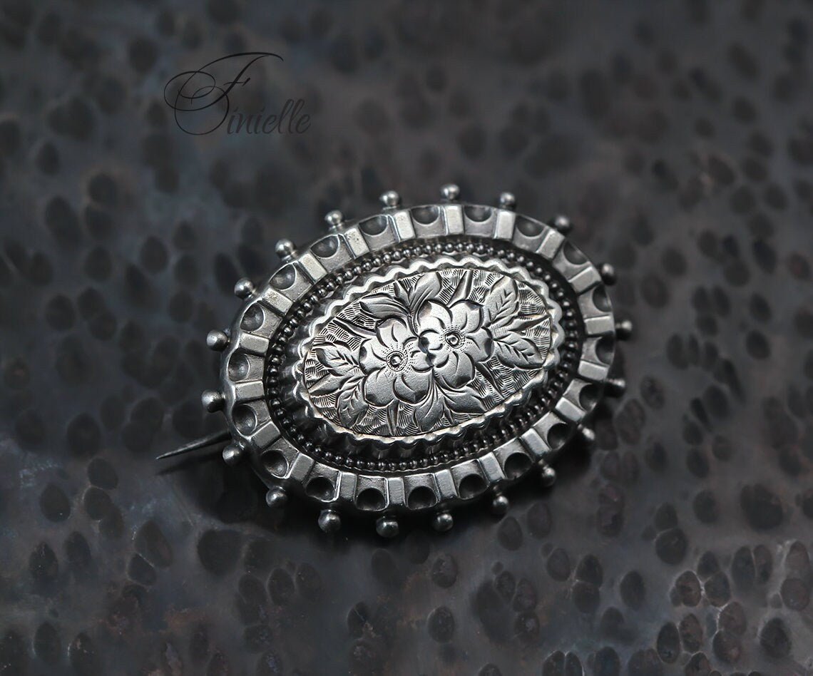 Sterling Silver Aesthetic Victorian Floral Brooch | Romantic, Sweetheart Vintage Brooch | Antique Gift Jewelry Jewellery