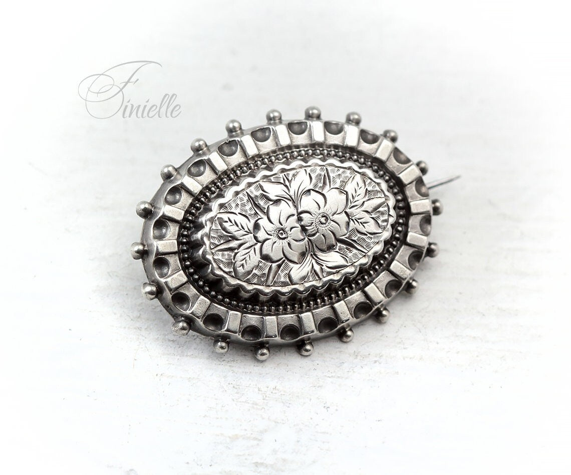 Sterling Silver Aesthetic Victorian Floral Brooch | Romantic, Sweetheart Vintage Brooch | Antique Gift Jewelry Jewellery