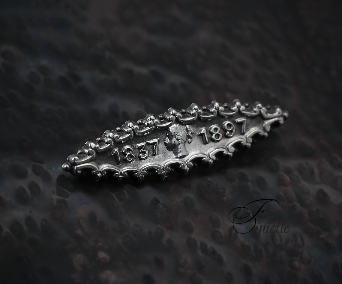 Sterling Silver Victorian 1896 | Queen Victoria Diamond Jubilee Souvenir Brooch | Hallmarked Birmingham Antique Vintage Jewelry Jewellery