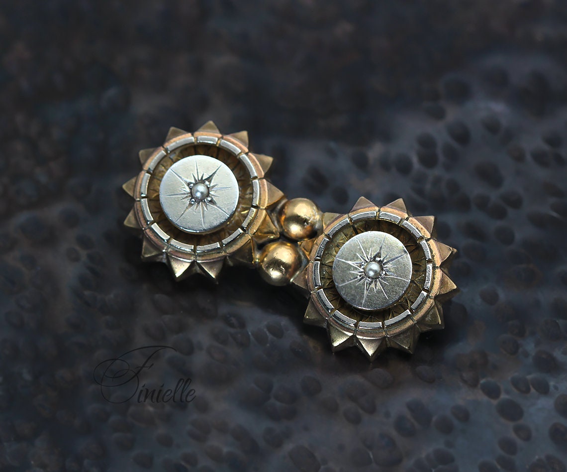 Antique Victorian Etruscan Revival Gold and Silver Plated Brooch Pin, Seed Pearls, Vintage jewelry jewellery