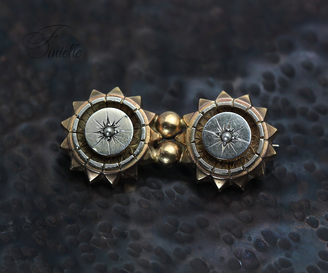 Antique Victorian Etruscan Revival Gold and Silver Plated Brooch Pin, Seed Pearls, Vintage jewelry jewellery