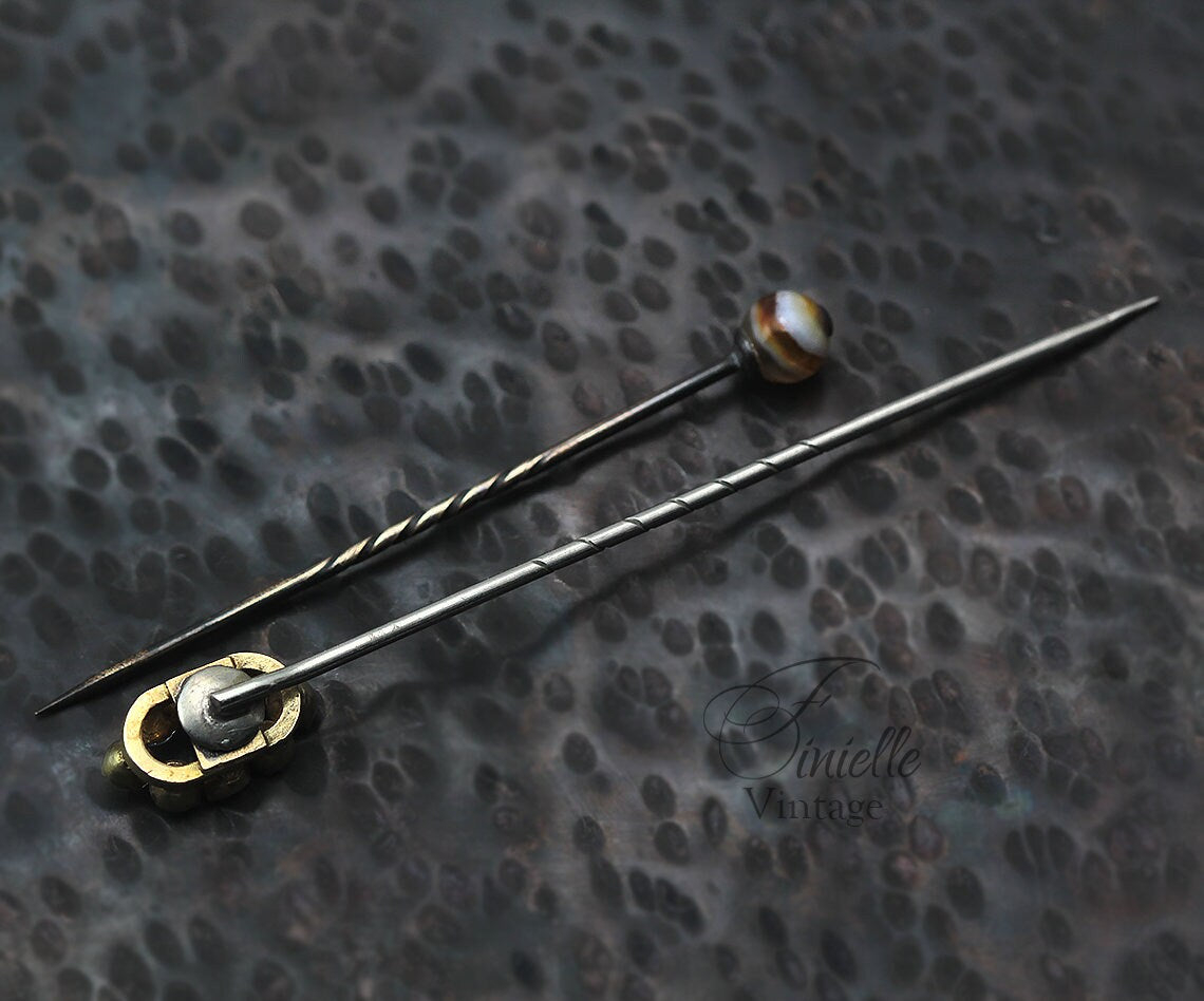 Victorian / Edwardian Era glass-topped and paste stones hat pins, Hatpin, Stick Pins, Antique Vintage Jewelry Jewellery