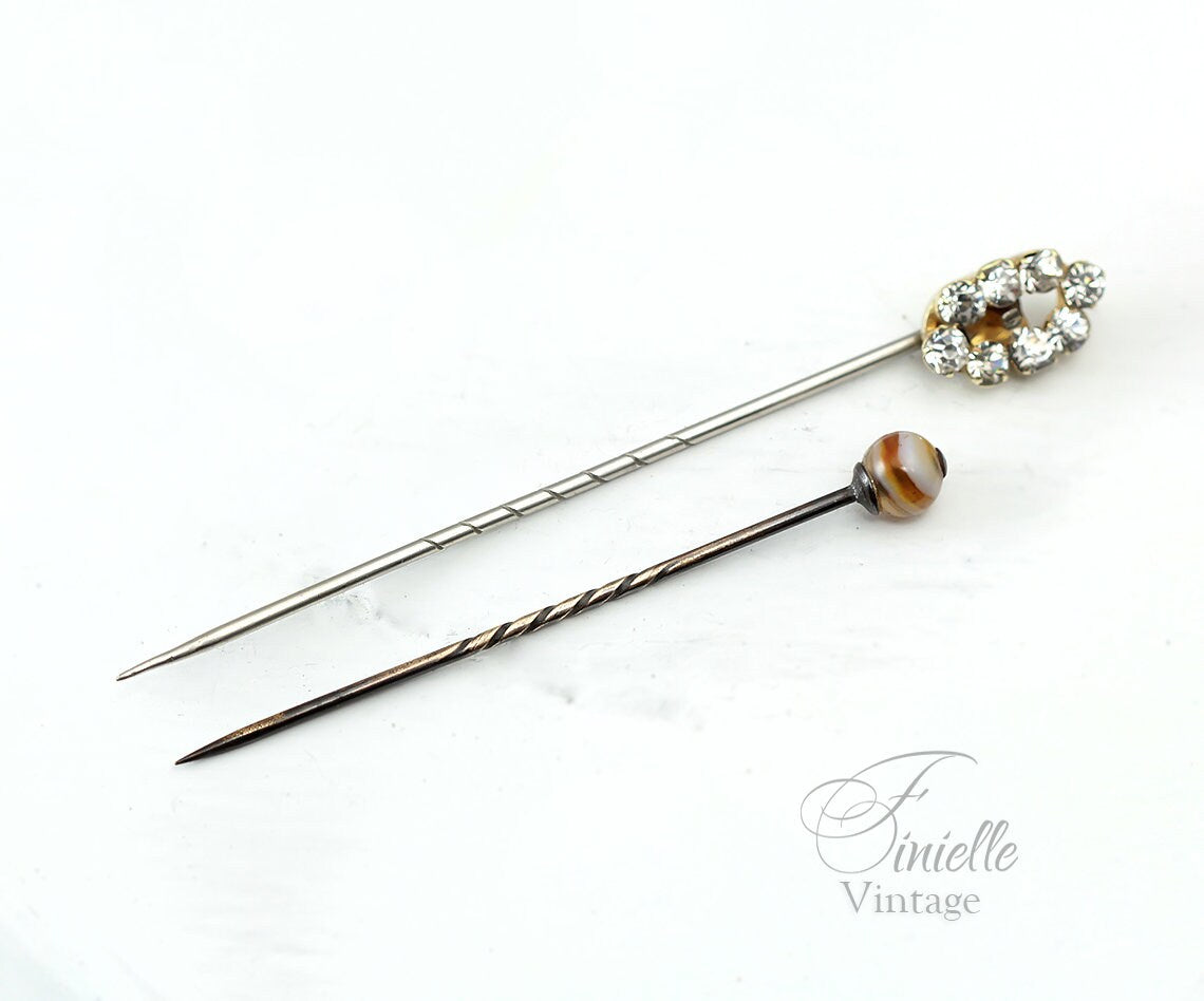 Victorian / Edwardian Era glass-topped and paste stones hat pins, Hatpin, Stick Pins, Antique Vintage Jewelry Jewellery