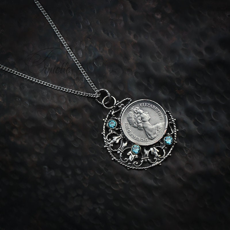 Vintage 1971 Lucky Half Penny Coin Charm Pendant Necklace | Antique Silver Plate | Sterling Silver Chain | Unique Birthday Gift