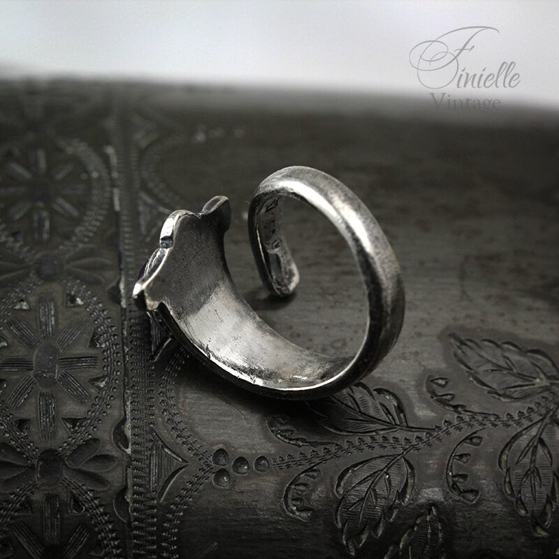 Vintage, Silver Plate Ornate Spoon Ring, Moonglow Bohemian Purple Glass, Antique Style Jewelry Jewellery, Unique Gift for Women