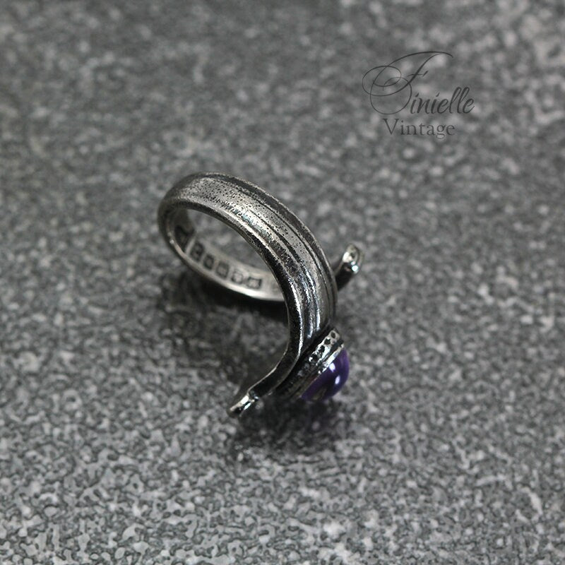 Vintage, Silver Plate Ornate Spoon Ring, Moonglow Bohemian Purple Glass, Antique Style Jewelry Jewellery, Unique Gift for Women