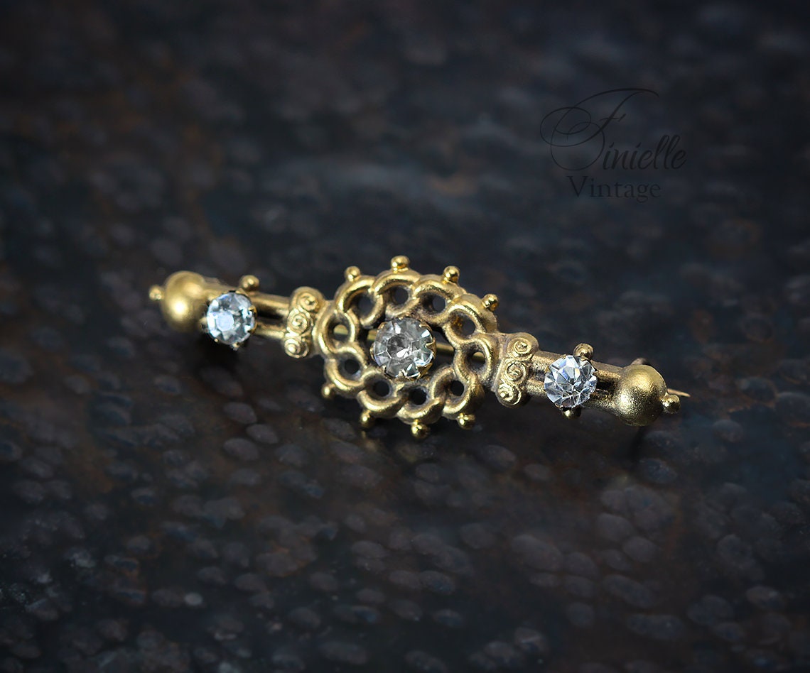Antique Edwardian Gold Plated Bar Brooch, Gold-tone Vintage Jewellery, Jewelry, Gift for Women