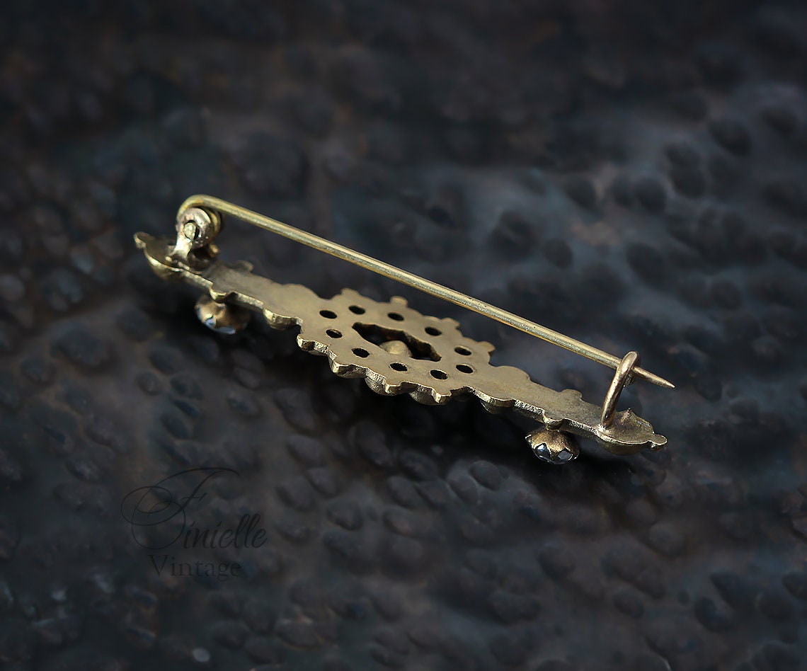 Antique Edwardian Gold Plated Bar Brooch, Gold-tone Vintage Jewellery, Jewelry, Gift for Women