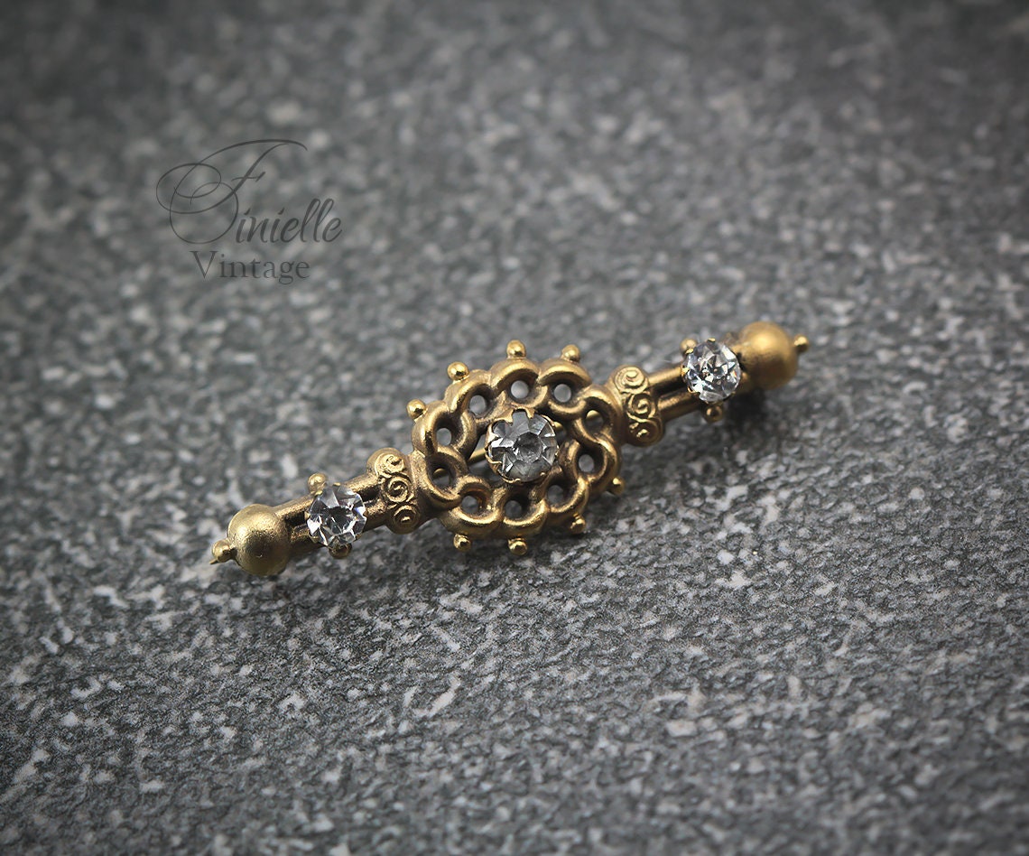 Antique Edwardian Gold Plated Bar Brooch, Gold-tone Vintage Jewellery, Jewelry, Gift for Women