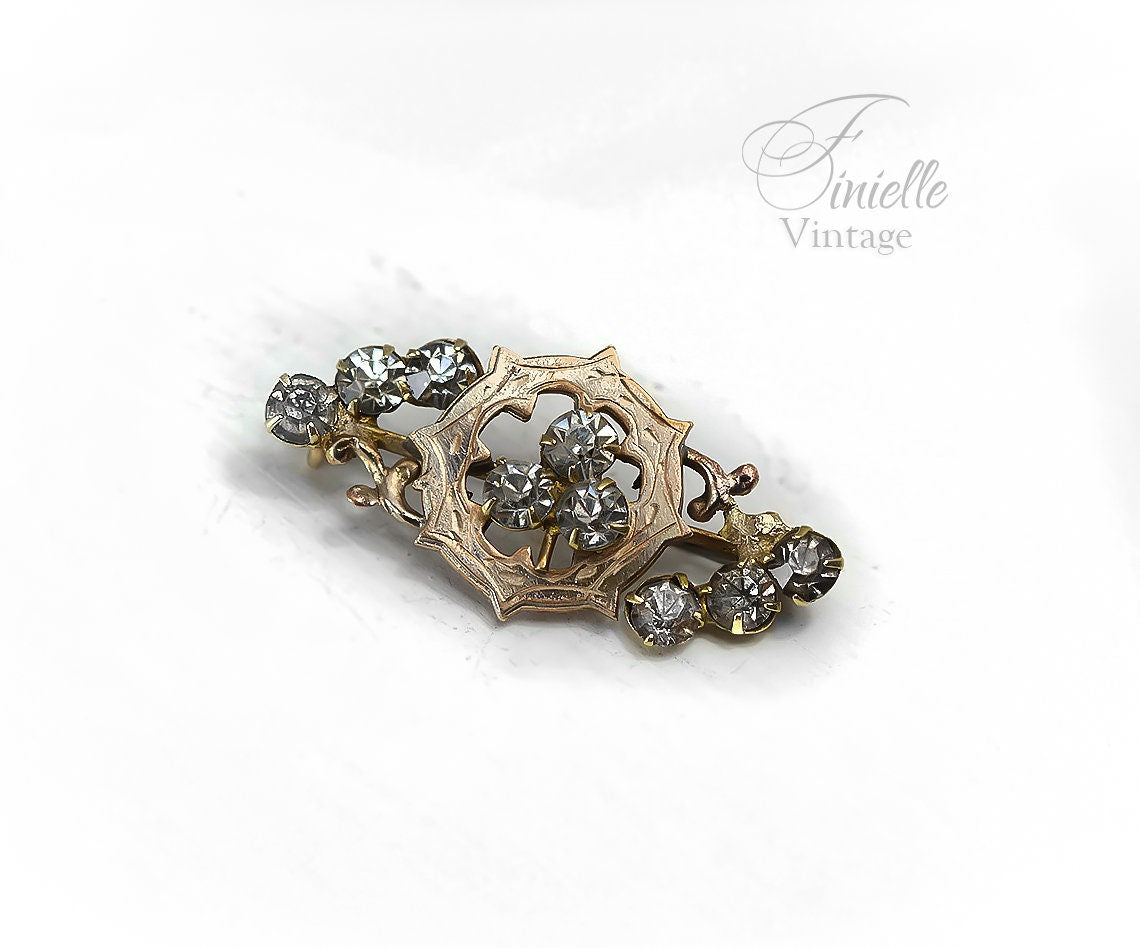 Antique Edwardian Rose Gold Plated Shamrock Clover Brooch Pin, Gold-tone Vintage Jewellery Jewelry