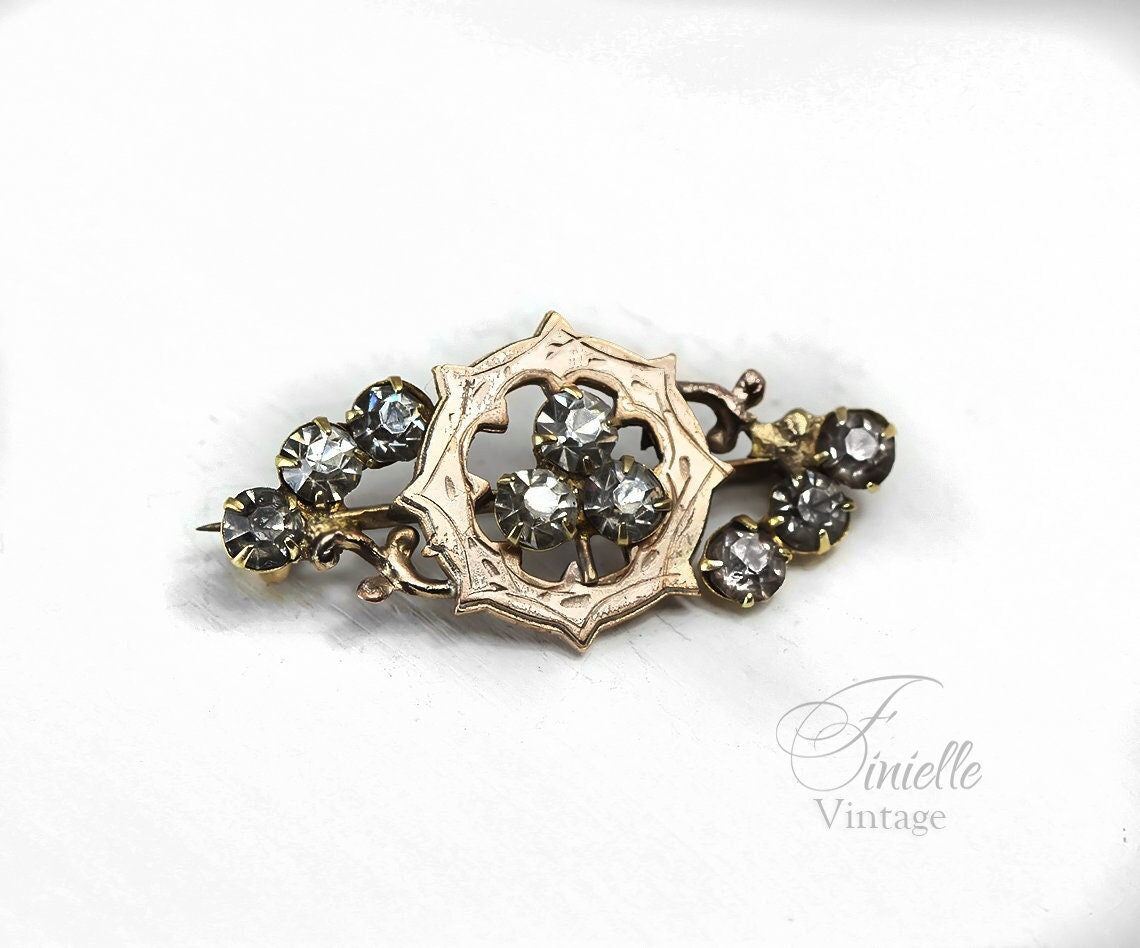 Antique Edwardian Rose Gold Plated Shamrock Clover Brooch Pin, Gold-tone Vintage Jewellery Jewelry