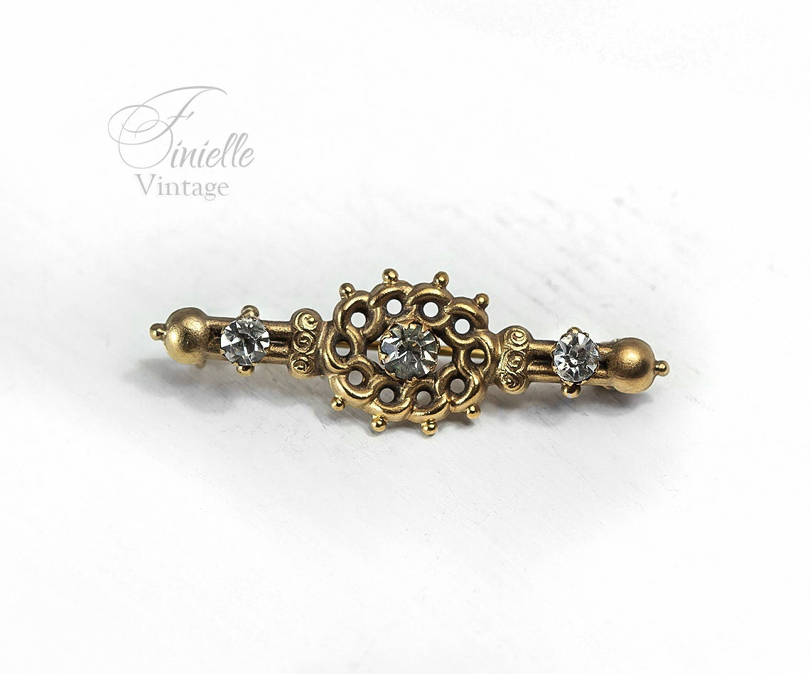 Antique Edwardian Gold Plated Bar Brooch, Gold-tone Vintage Jewellery, Jewelry, Gift for Women