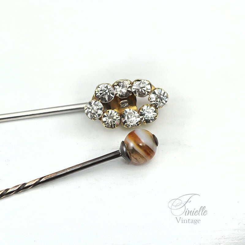 Victorian / Edwardian Era glass-topped and paste stones hat pins, Hatpin, Stick Pins, Antique Vintage Jewelry Jewellery